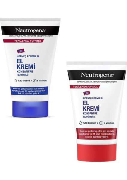 Konsantre Parfümlü El Kremi 50 ml + Neutrogena Parfümsüz El Kremi 50 ml