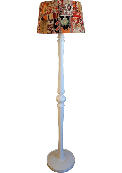 Lambadatorna Ayaklı El Yapımı Masif Lambader (Kilim Desen-Beyaz Ayak)