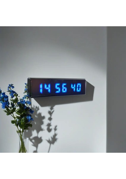 Sanec Saniyeli Dijital LED Duvar ve Masa Saat Derece ve Nem - Turkuaz (Kasa Ölçüsü: 7X26 Cm)