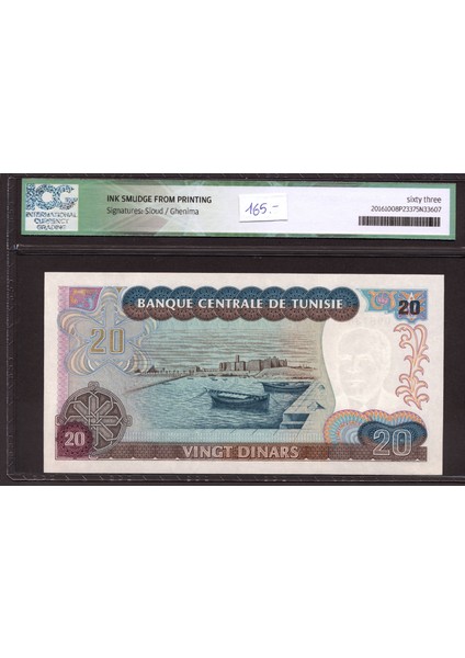 Tunesıa Tunus 20 Dinars 1980 Icg Sertifikalı 63 Unc Çil Banknot fiyatları
