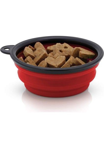 Katlanabilir Silikon Seyahat Kedi Köpek Mama Kabı - Kırmızı