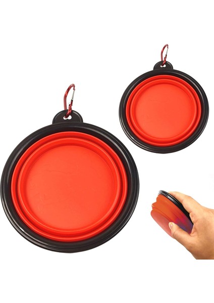 Katlanabilir Silikon Seyahat Kedi Köpek Mama Kabı - Kırmızı modelleri