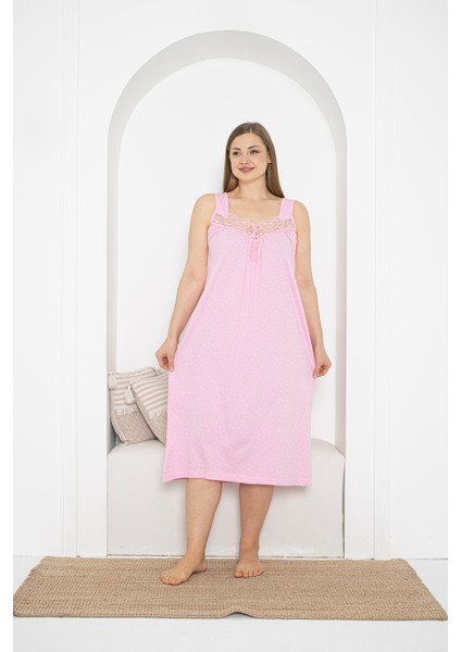 Kalın Askılı Dantel Detaylı Pamuklu Penye Büyük Beden Anne Geceliği 263 fiyatları