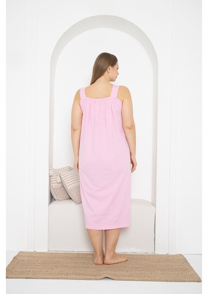 Kalın Askılı Dantel Detaylı Pamuklu Penye Büyük Beden Anne Geceliği 263 indirimleri