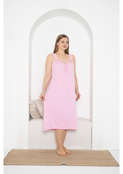 Kalın Askılı Dantel Detaylı Pamuklu Penye Büyük Beden Anne Geceliği 263 modelleri