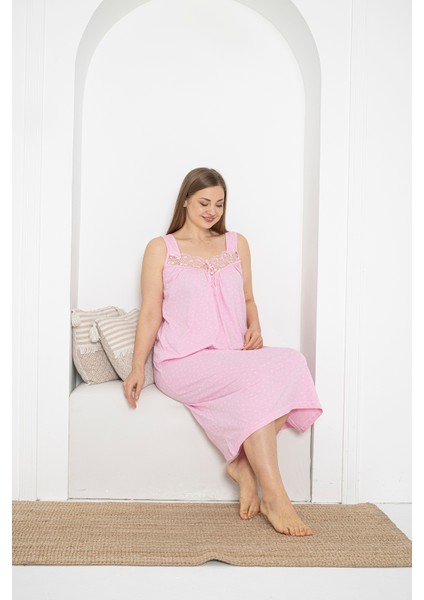 Kalın Askılı Dantel Detaylı Pamuklu Penye Büyük Beden Anne Geceliği 263 fırsatları