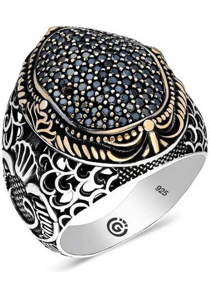Gümüş Siyah Zirkon Taşlı Oval Erkek Yüzük 25