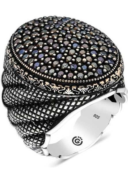 Gümüş Siyah Zirkon Taşlı Oval Erkek Yüzük 30