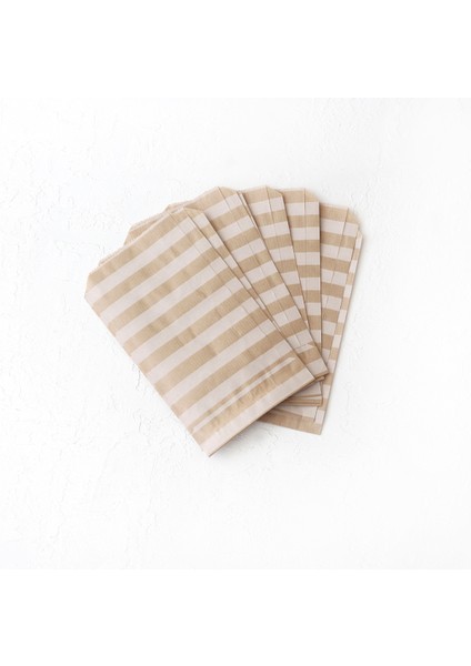 Çizgi Desenli 25 Adet Kese Kağıdı Kraft Beyaz 11 x 20 cm