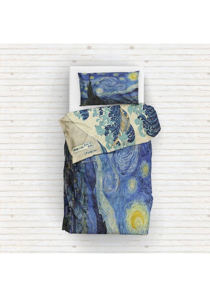 The Starry Night & Kanagawa Oki Nami Ura Çift Taraflı Nevresim Takımı modelleri