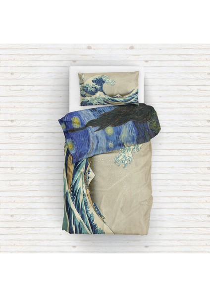 The Starry Night & Kanagawa Oki Nami Ura Çift Taraflı Nevresim Takımı fırsatları