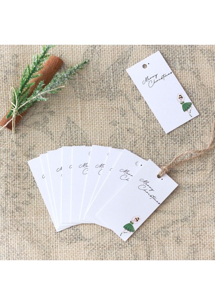 Yılbaşı Balerin Figürlü Dikdörtgen Etiket Beyaz 50 Adet 3.5 x 7 cm