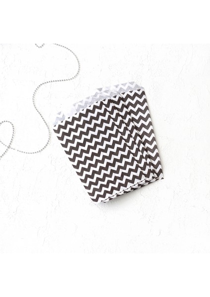 Zikzak Desenli 50 Adet Kese Kağıdı Beyaz Siyah 11 x 20 cm