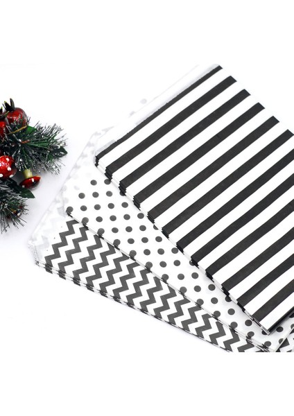 Zikzak Desenli 50 Adet Kese Kağıdı Beyaz Siyah 11 x 20 cm indirimleri