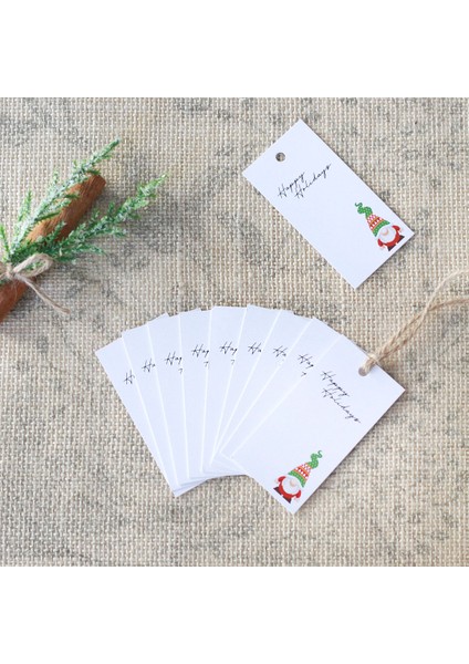 Yılbaşı Gnome Figürlü Dikdörtgen Etiket Beyaz 50 Adet 3.5 x 7 cm