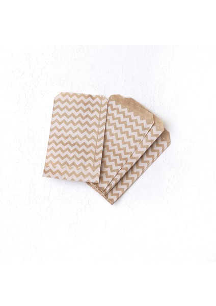 Zikzak Desenli 50 Adet Kese Kağıdı Kraft Beyaz 11 x 20 cm