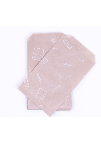 Kırtasiye Desenli 50 Adet Kraft Kese Kağıdı 11 x 20 cm