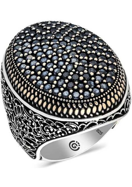 Gümüş Siyah Zirkon Taşlı Oval Erkek Yüzük 20