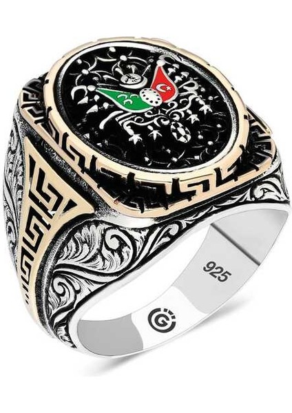 Gümüş Osmanlı Arması Oval Erkek Yüzük 27