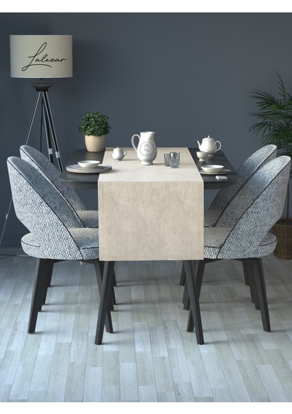 Kadife Efektli Ekru Renk Aura Serisi Runner 40 x 140 modelleri
