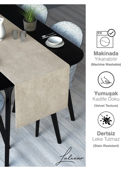 Kadife Efektli Ekru Renk Aura Serisi Runner 40 x 140 fırsatları