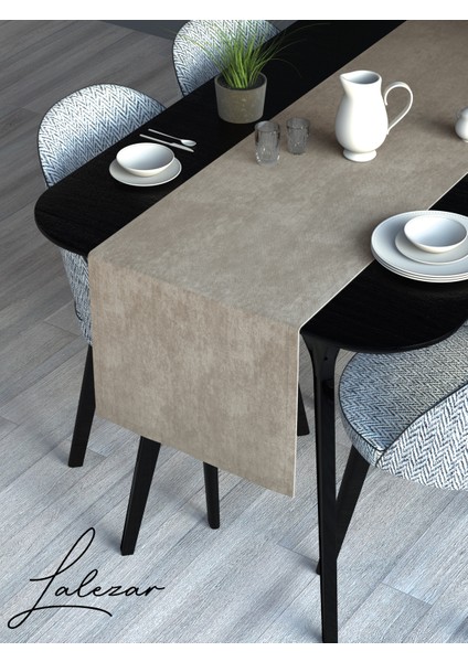 Kadife Efektli Taş Rengi Aura Serisi Runner 40 x 140
