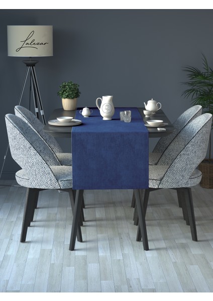 Kadife Efektli Marin Mavi Rengi Aura Serisi Runner 40 x 140 modelleri