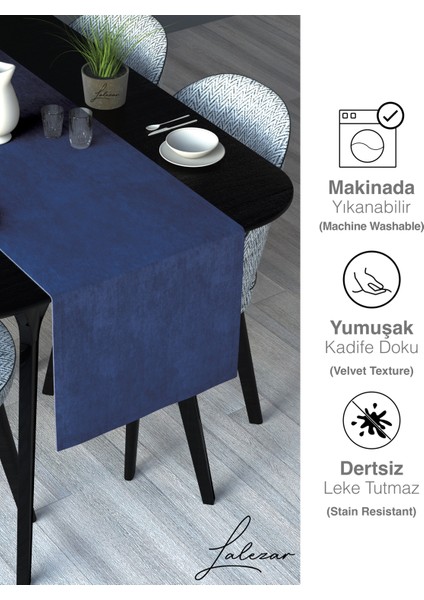 Kadife Efektli Marin Mavi Rengi Aura Serisi Runner 40 x 140 fırsatları