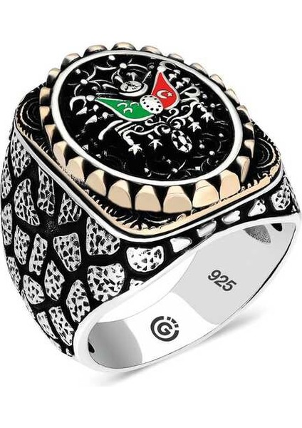 Gümüş Osmanlı Arması Oval Erkek Yüzük 27