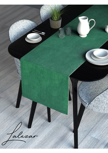 Kadife Efektli Zümrüt Yeşili Rengi Aura Serisi Runner 40 x 140