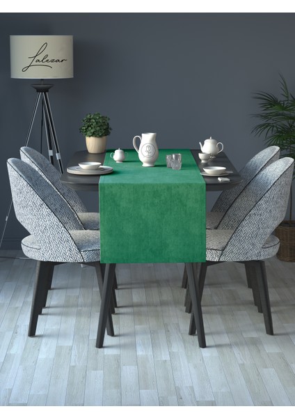 Kadife Efektli Zümrüt Yeşili Rengi Aura Serisi Runner 40 x 140 modelleri