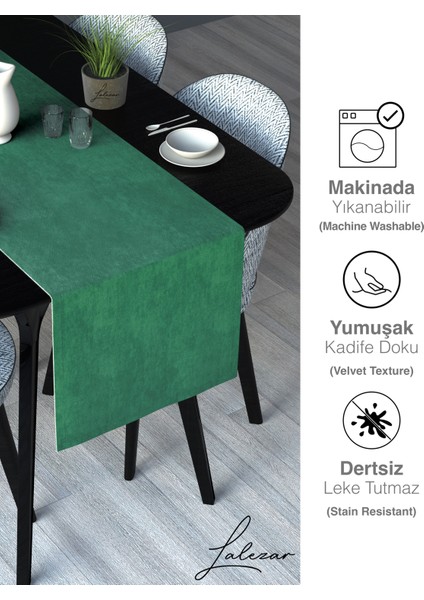 Kadife Efektli Zümrüt Yeşili Rengi Aura Serisi Runner 40 x 140 fırsatları