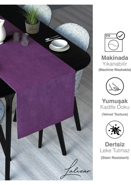 Kadife Efektli Tatlı Mor Rengi Aura Serisi Runner 40 x 140