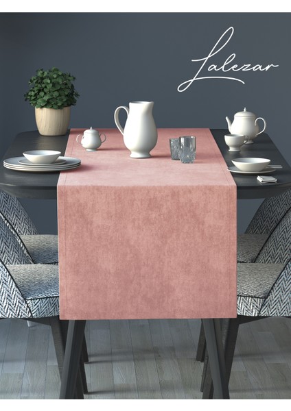 Kadife Efektli Tatlı Pembe Rengi Aura Serisi Runner 40 x 140 fiyatları