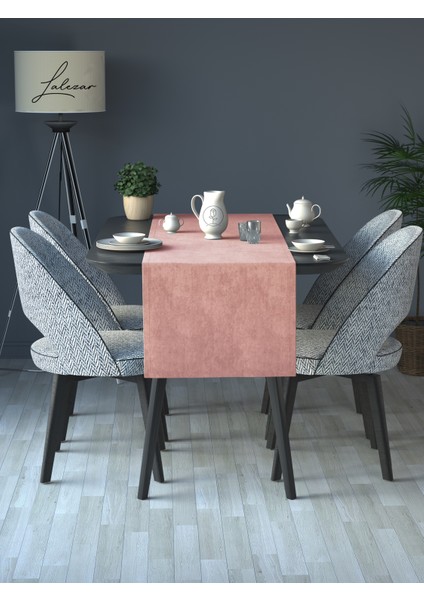 Kadife Efektli Tatlı Pembe Rengi Aura Serisi Runner 40 x 140 modelleri