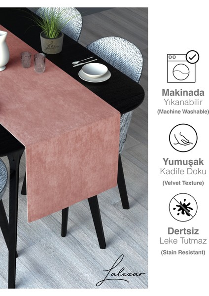 Kadife Efektli Tatlı Pembe Rengi Aura Serisi Runner 40 x 140 fırsatları