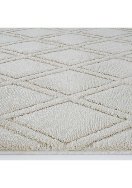 Sakura 2209 Krem Hav Toz Vermez Etnik Desenli Modern Dokuma Bukleli Salon Halısı