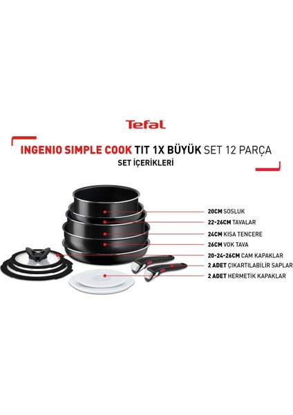 Tekno Trust Çok Renkli Titanyum Ingenio Simple Cook 1x Büyük Set - 12 Parça 12+ Tek Ebat Seramik