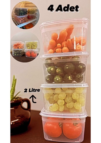 Beyaz Huge 4 Adet Buzdolabı Saklama Kabı Kapaklı Erzak ve Buzluk Sebze Kabı Bakliyat Seti 2 Lt 8'li fiyatları