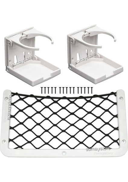 Tekne Karavan Seti 2 Adet Katlanır Bardaklık 1 Adet 32X17CM Eşya Taşıma Filesi Beyaz