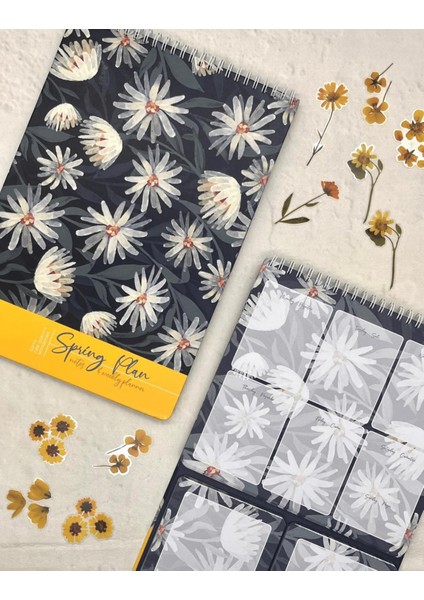 Spiralli Siyah Çiçek Desenli Planlayıcı Defter Planner fiyatları