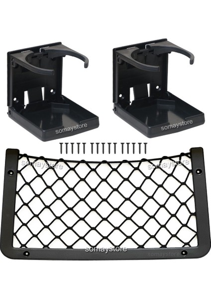 Tekne Karavan Seti 2 Adet Katlanır Bardaklık Ayarlı 1 Adet 32X17CM Eşya Taşıma Filesi Siyah