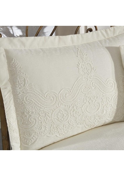 Elegante Mila Krem Çift Kişilik Dantelli Çeyizlik Yatak Örtüsü