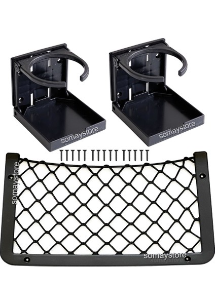 Tekne Karavan Seti 2 Adet Katlanır Bardaklık 1 Adet 32X17CM Eşya Taşıma Filesi Siyah