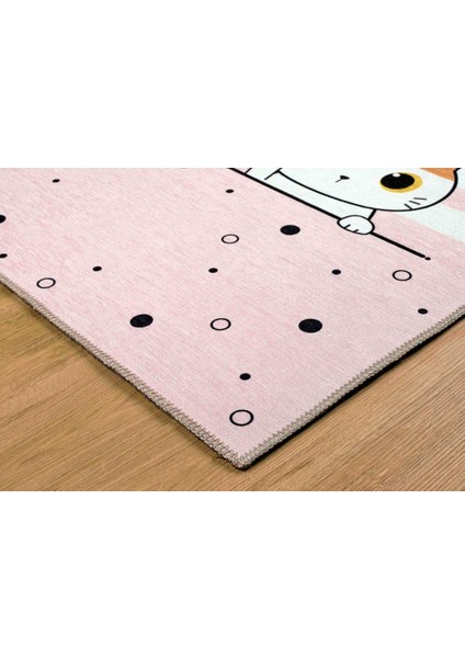 Kids Dijital Baskılı Makinede Yıkanabilir Kedi Desenli Pembe Çocuk Odası Halısı fiyatları