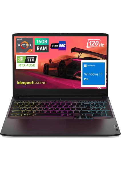 Ideapad Gaming 3 Amd Ryzen 7 7735HS 16GB 512GB SSD RTX4050 15.6" Fhd Windows 11 Pro Taşınabilir Bilgisayar 82SB00P4TR WZ05