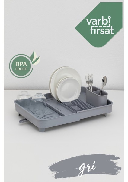 Tekno Trust Gri Açılır Kapanır Sürgülü Tabaklık Bulaşıklık Bulaşık Sepeti / Açık Gri 36 x 46 10 Plastik