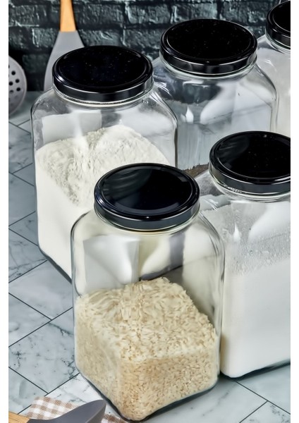 Tekno Trust 3 - 5 L Etiketli 6'lı 3000 ml Cam Erzak Kavanozu Metal Kapaklı Saklama Kabı Tek Ebat Cam Kahverengi