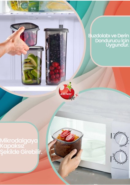 Tekno Trust Plastik Full+Full Set 36'lı Etiketli Kare Erzak Saklama Kabı Seti X12(1750ML-1200ML-450ML ) Mikroda
