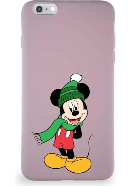 Uyumlu Printify Apple iPhone 6s Plus Soft Premier Kapak Mickey Mouse-G Tasarımlı Silikon Kılıf - Pudra